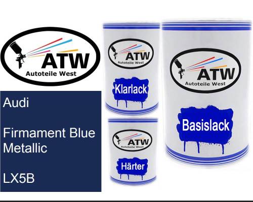 Audi, Firmament Blue Metallic, LX5B: 500ml Lackdose + 500ml Klarlack + 250ml Härter - Set, von ATW Autoteile West.